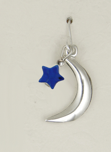 Sterling Silver Mystical Moon Drop Dangle Earrings With Lapis Lazuli Star Accent